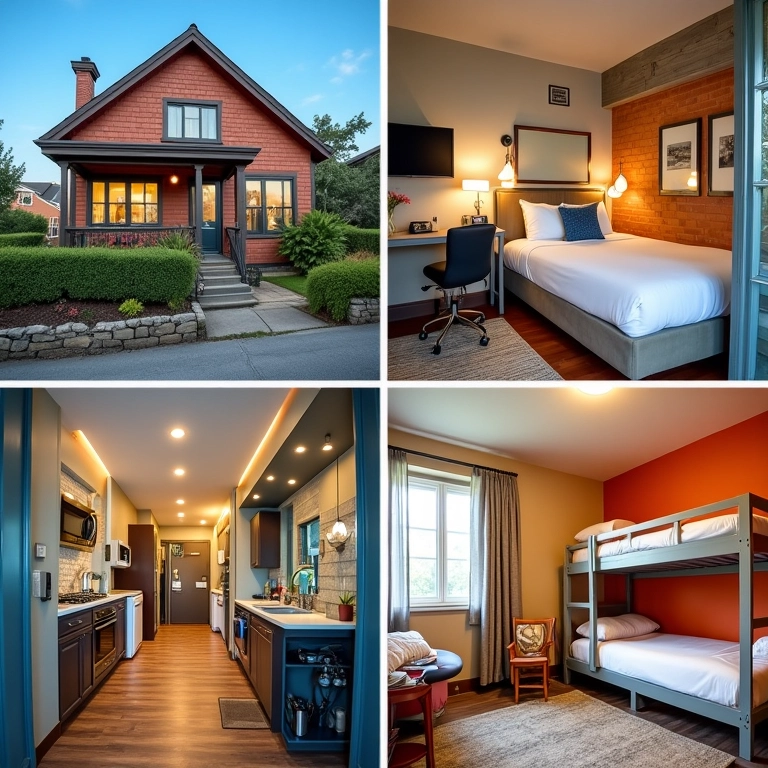 Montagem de diferentes tipos de hospedagem.