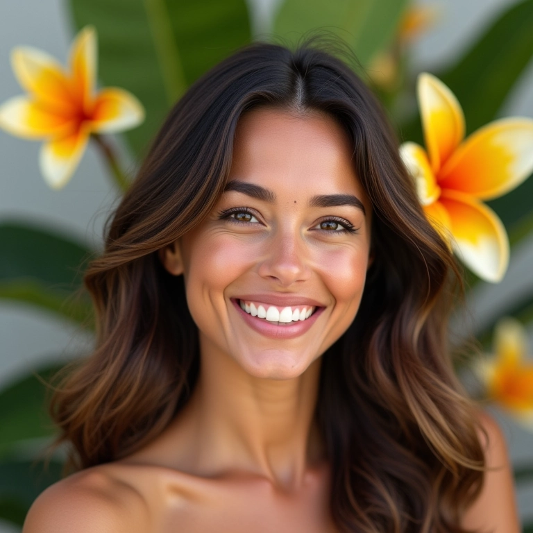 Morena compartilhando dicas para cabelo radiante.