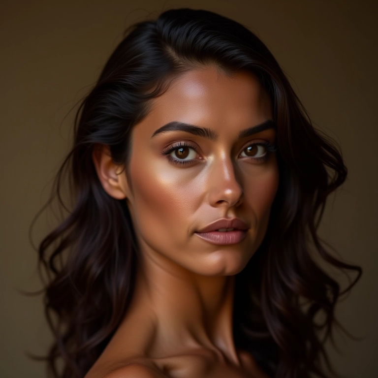 Morena iluminada avelã com penteado elegante.