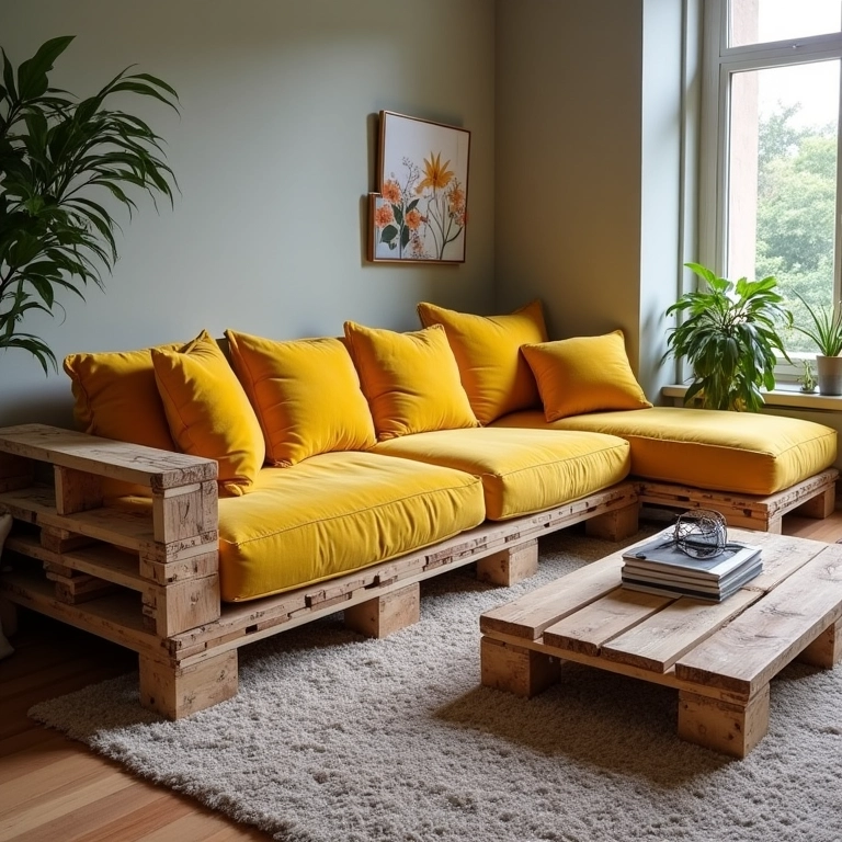 Móveis de pallet na sala de estar.