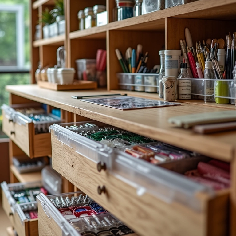 Móveis e acessórios essenciais para organizar um ateliê de artesanato, design brasileiro.