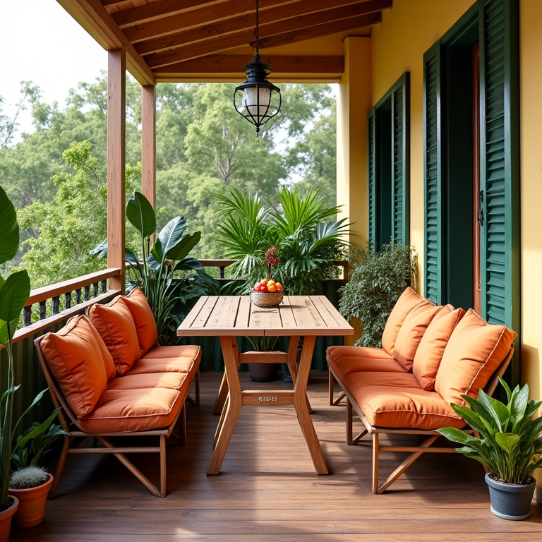 Móveis multifuncionais otimizando o espaço em varanda pequena.