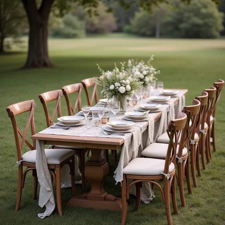 Móveis rústicos de madeira para decoração de casamento.