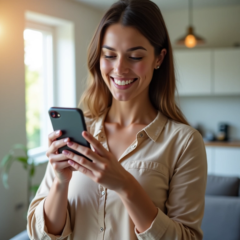 Mulher acompanha e ajusta estratégia de economia no smartphone.