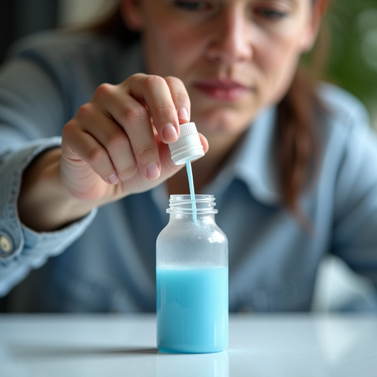 Mulher adicionando catalisador ao silicone líquido para endurecer o molde.