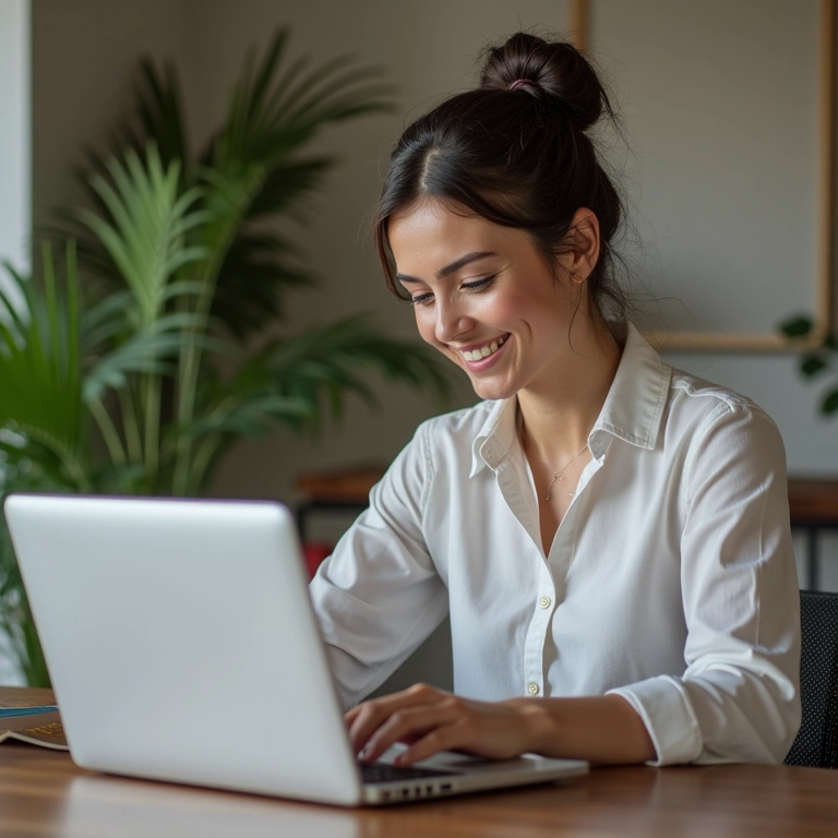 Mulher adulta criando planilha de orçamento de viagem em um laptop.