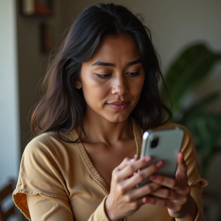 Mulher analisando ciclo menstrual irregular em aplicativo.