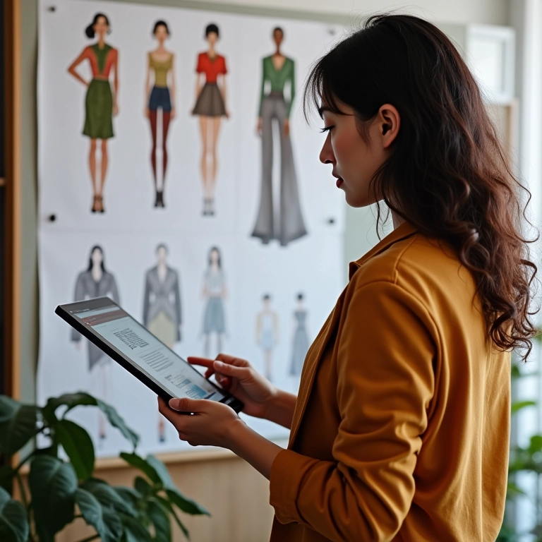 Mulher analisando nicho de mercado para e-commerce de moda.