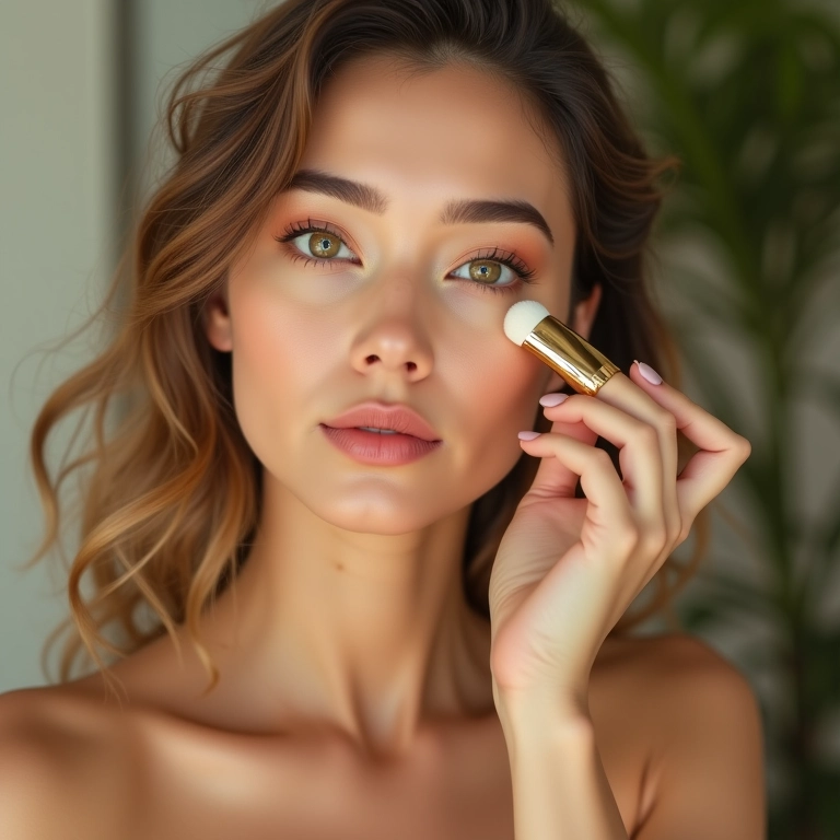 Mulher aplicando base de longa duração e cobertura leve.