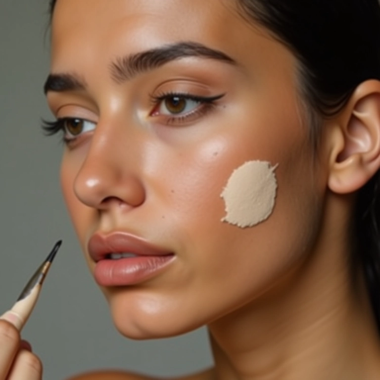 Mulher aplicando base em pele com manchas
