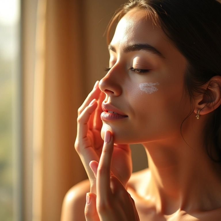 Mulher aplicando Beauty Derme da Needs para uma pele mais jovem.