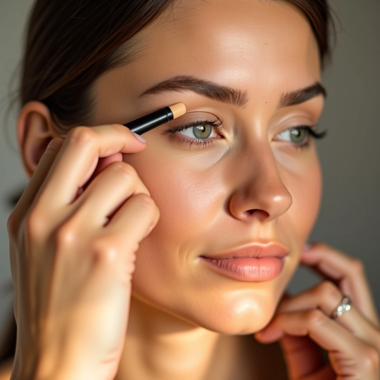 Mulher aplicando corretivo à prova d'água sob os olhos.