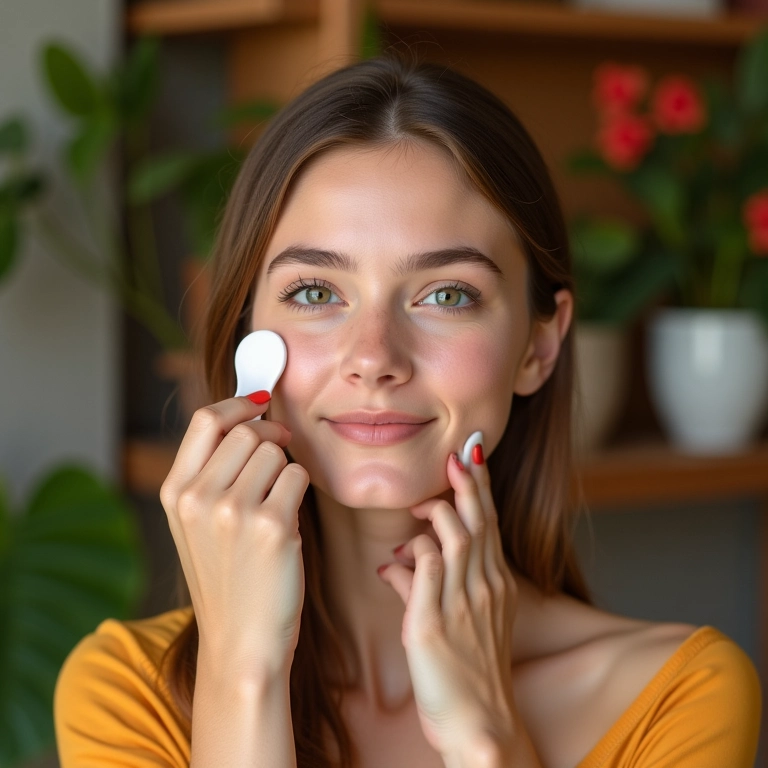 Mulher aplicando corretivo líquido para um acabamento natural.