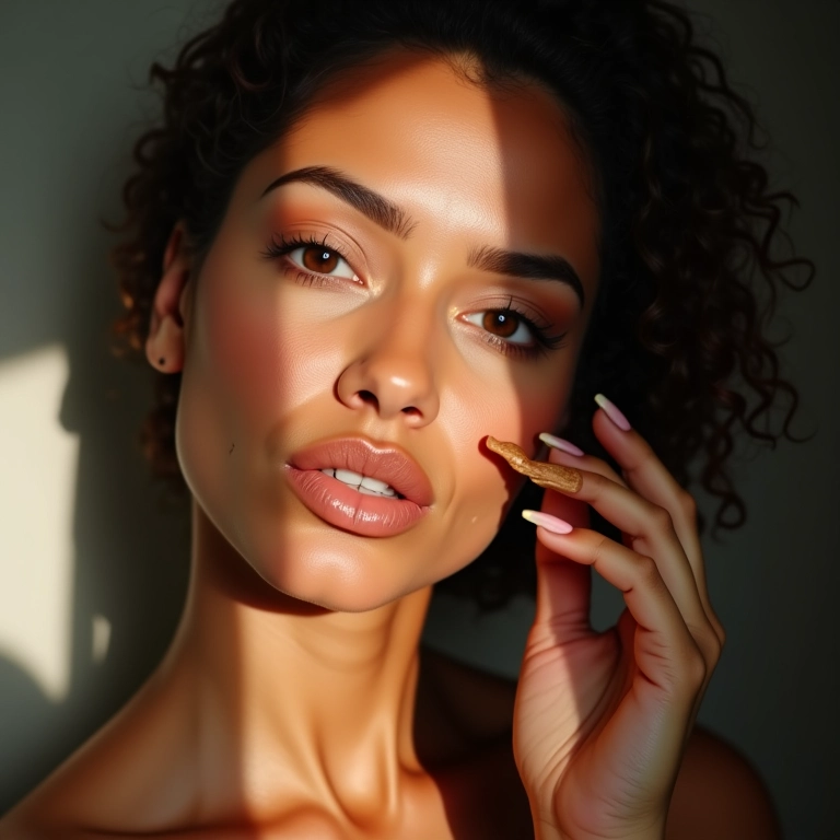 Mulher aplicando corretivo vegano.