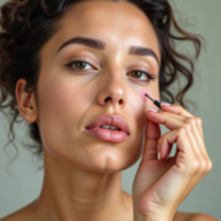 Mulher aplicando corretivo verde para neutralizar a vermelhidão no rosto.