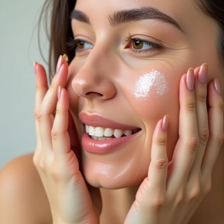 Mulher aplicando creme com retinol no rosto.