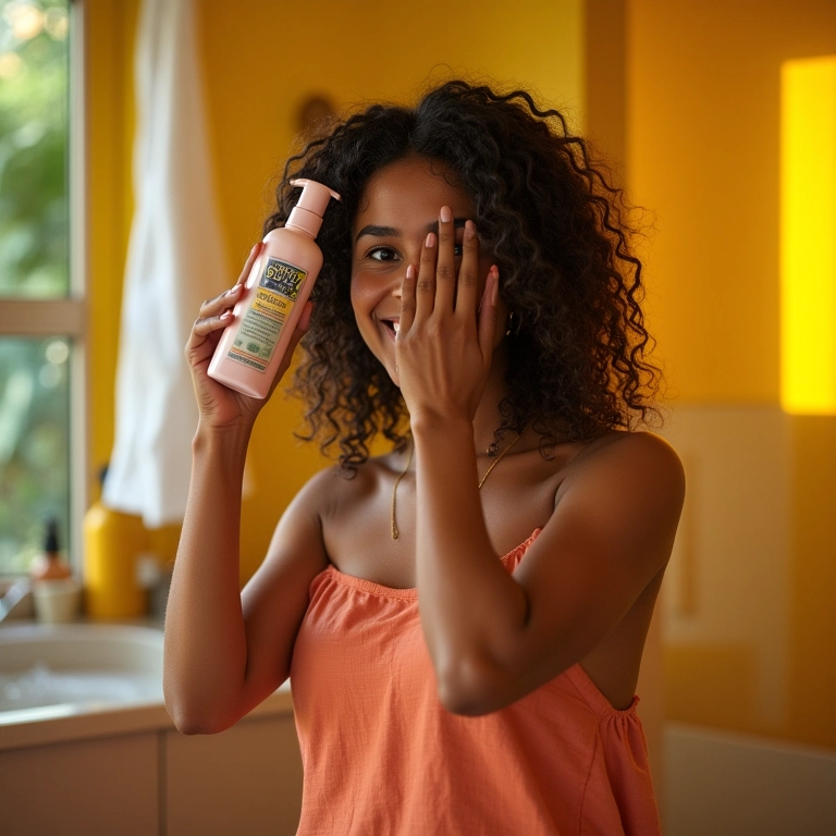 Mulher aplicando creme para pentear em cabelo 4C.