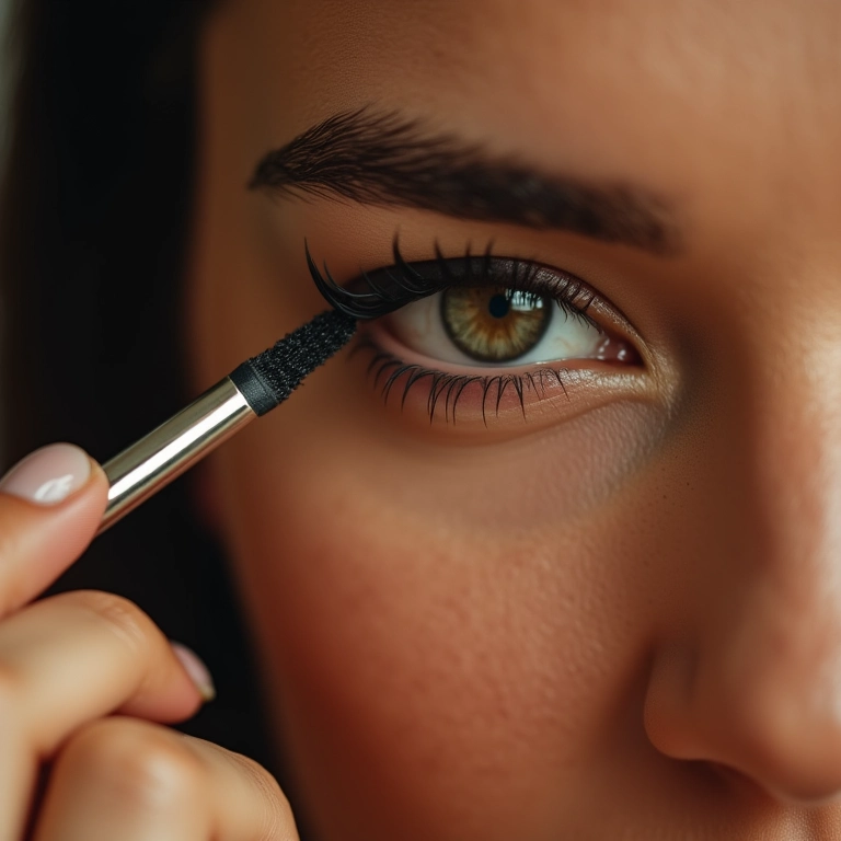 Mulher aplicando delineador à prova d'água para um traço perfeito.