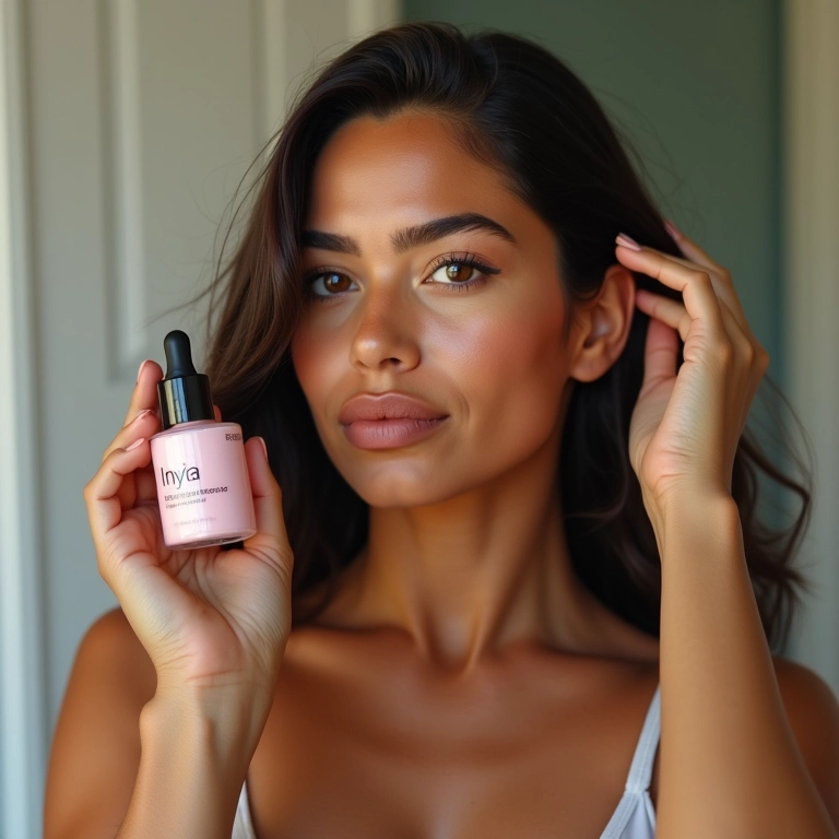 Mulher aplicando leave-in redutor de volume da Lola Cosmetics.