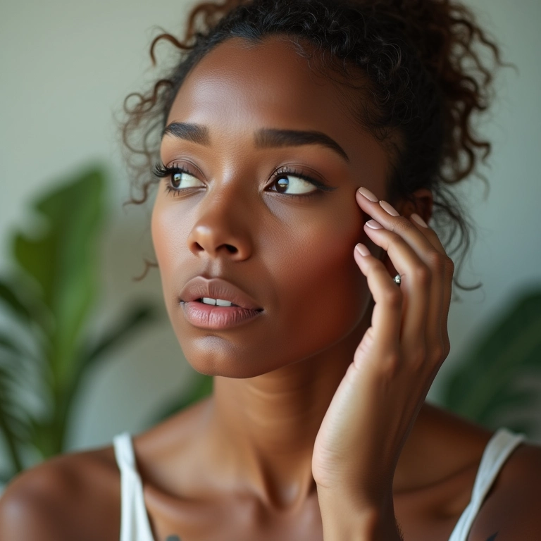 Mulher aplicando maquiagem para pele mista, com foco no controle do brilho e hidratação.