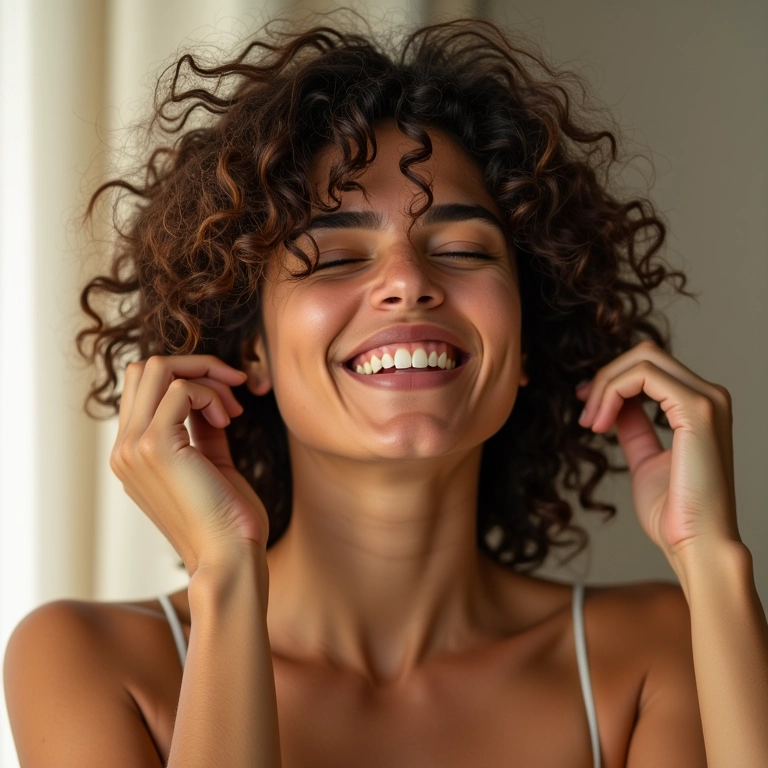 Mulher aplicando máscara capilar em cabelo seco e com frizz.