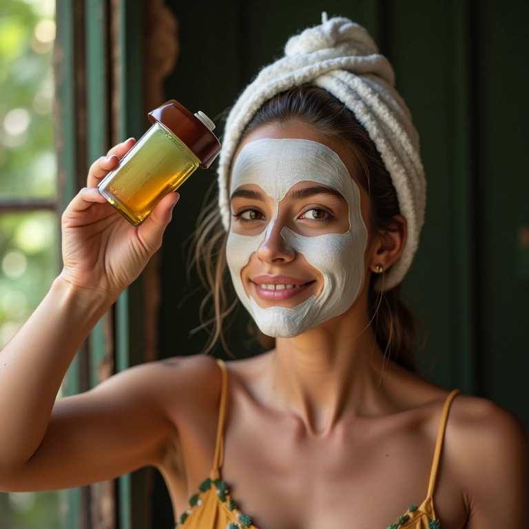 Mulher aplicando máscara caseira de aloe vera e mel no couro cabeludo para aliviar a coceira da dermatite seborreica.