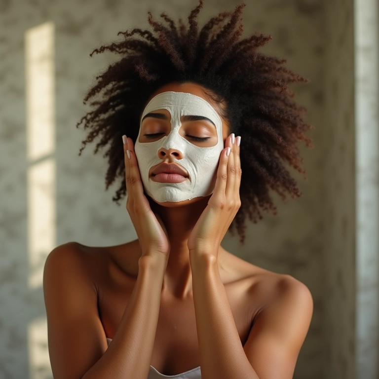 Mulher aplicando máscara de hidratação em cabelos secos.