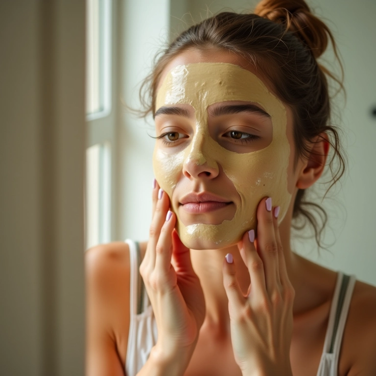 Mulher aplicando máscara de nutrição capilar com óleo de coco e mel.