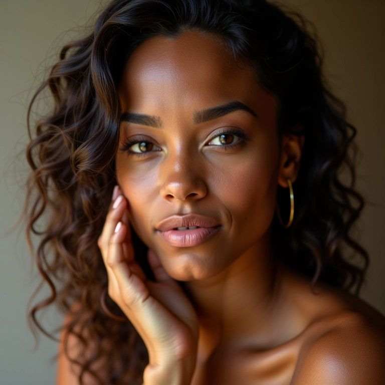 Mulher aplicando óleo de argan no cabelo para brilho e hidratação.