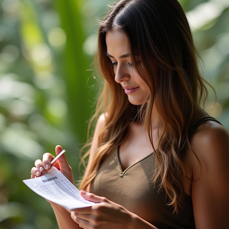 Mulher aplicando óleo de coco e olhando o calendário.