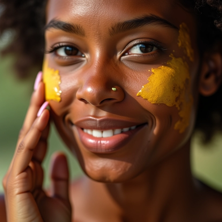 Mulher aplicando óleo de semente de uva no rosto, mostrando a textura e o brilho.