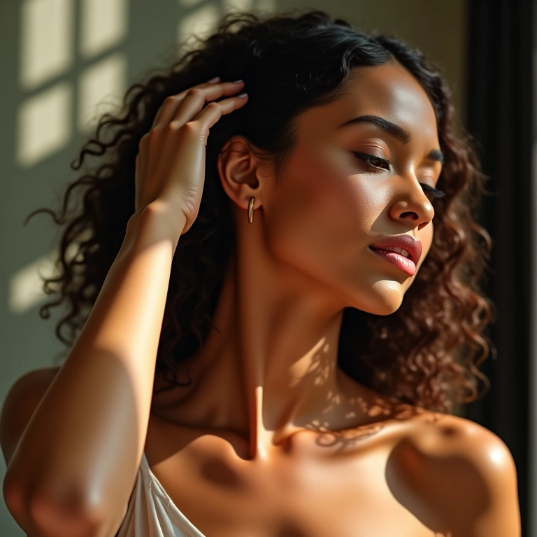 Mulher aplicando Óleo Extraordinário Elseve Liso dos Sonhos.