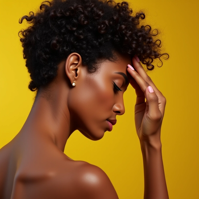 Mulher aplicando óleo vegetal nos cabelos curtos e cacheados.