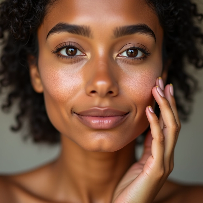 Mulher aplicando pó compacto com cor para uniformizar a pele.