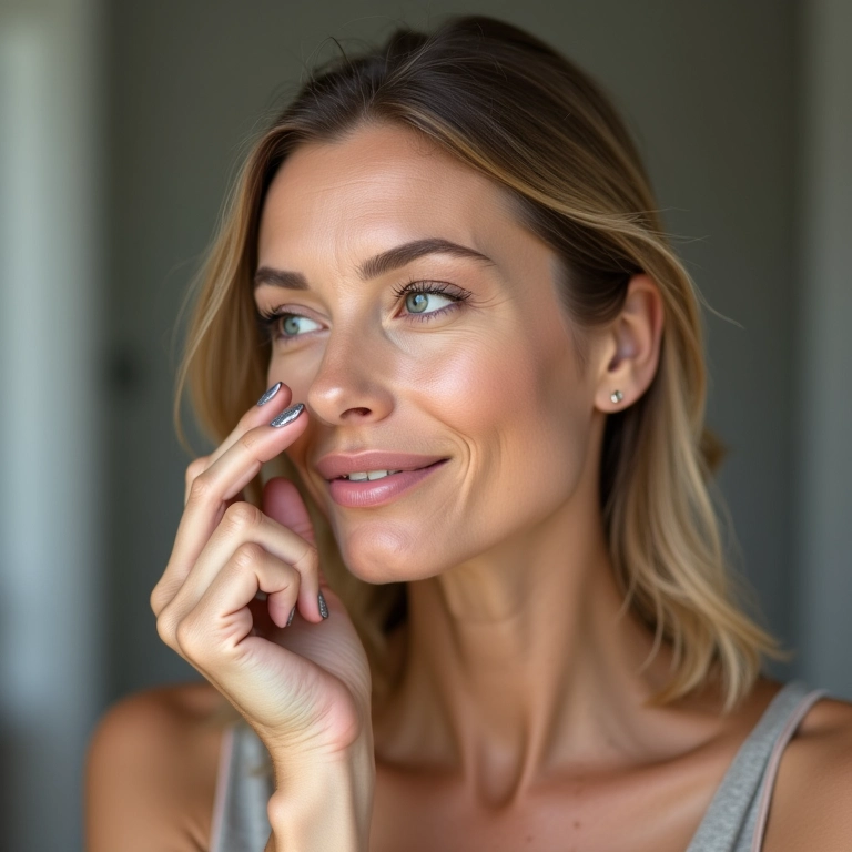 Mulher aplicando pó translúcido com pincel, acabamento matte.