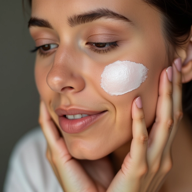 Mulher aplicando primer blur para disfarçar poros e linhas finas.