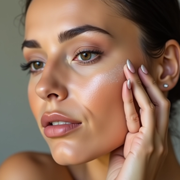 Mulher aplicando primer no rosto antes da maquiagem.