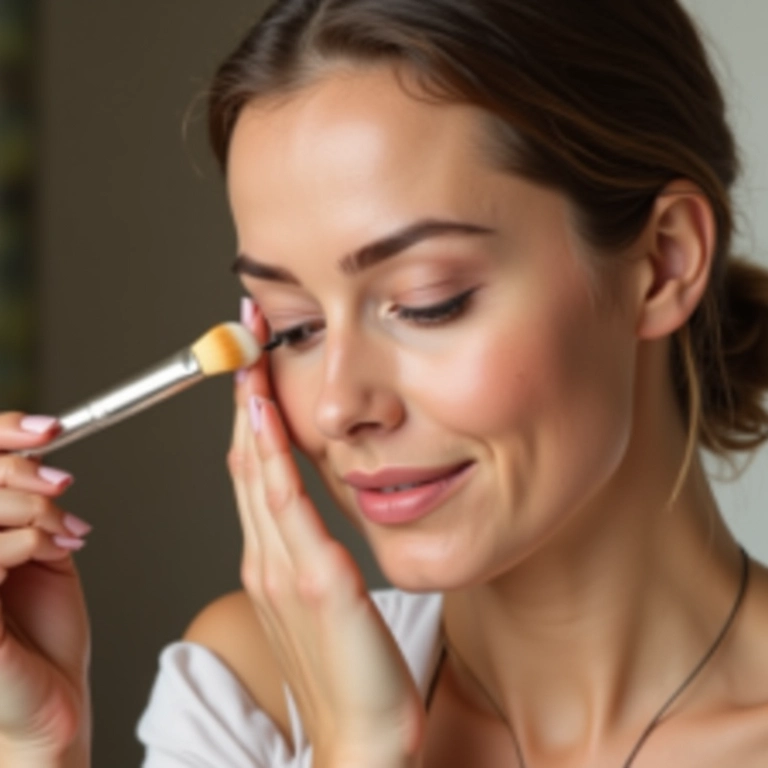 Mulher aplicando primer nos olhos antes da maquiagem.