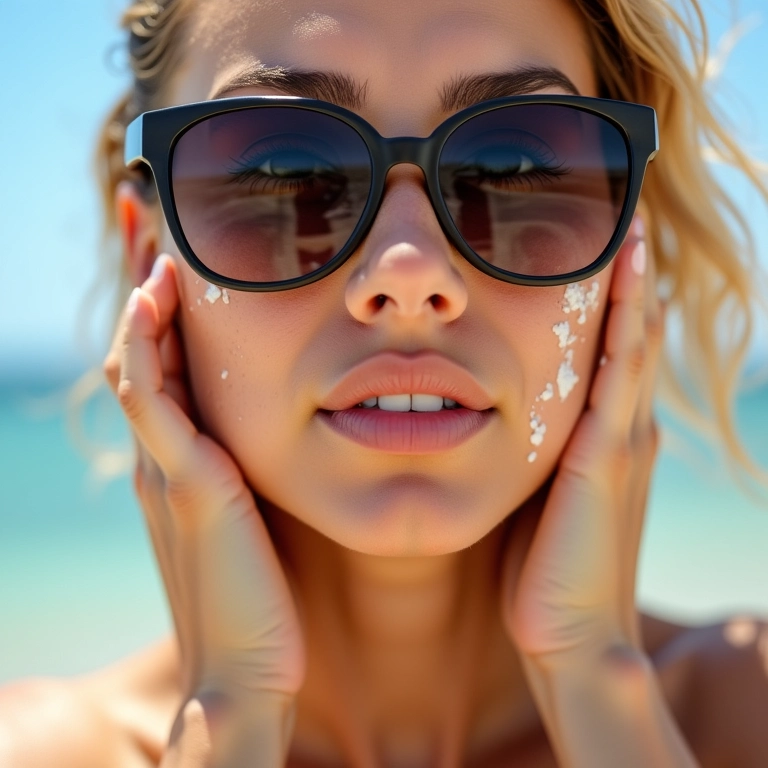 Mulher aplicando protetor solar após peeling.
