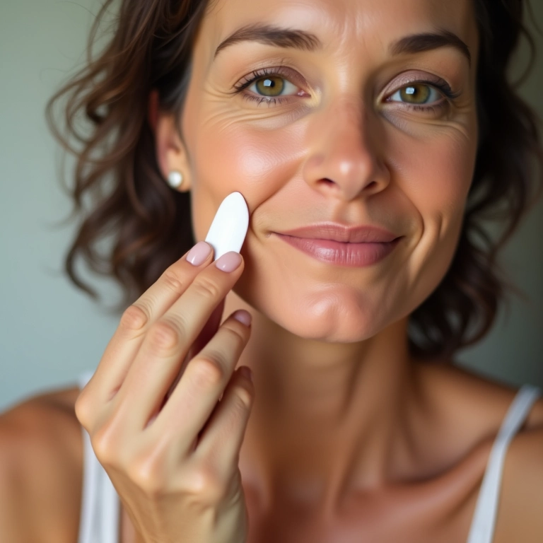 Mulher aplicando protetor solar com cor, enfatizando o fator de proteção solar (FPS).