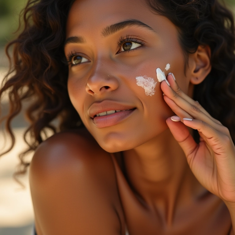 Mulher aplicando protetor solar La Roche-Posay Anthelios Airlicium FPS 50.