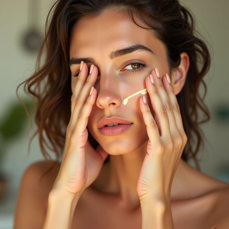 Mulher aplicando protetor solar no rosto.