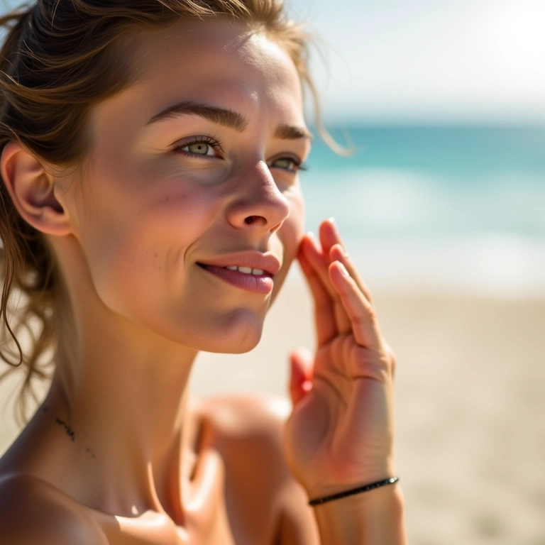 Mulher aplicando protetor solar no rosto