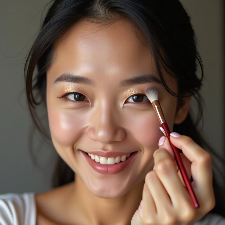 Mulher aplicando sombra cintilante nos olhos.