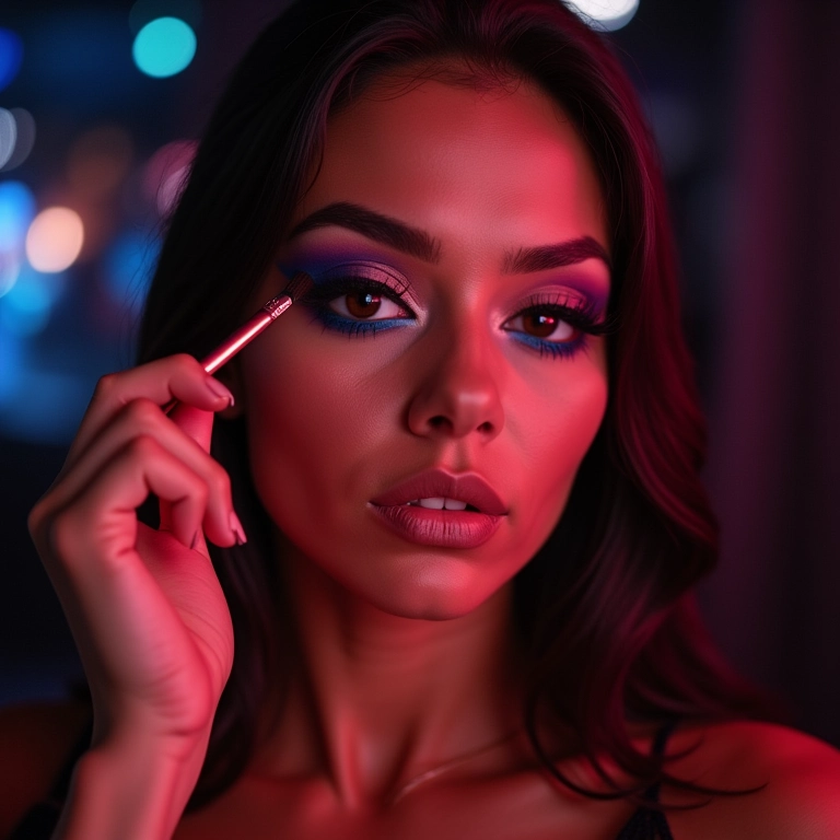 Mulher aplicando sombras de alta pigmentação para um look vibrante.