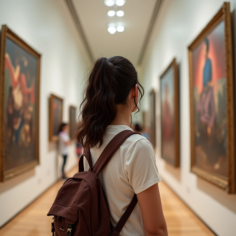 Mulher apreciando a arte moderna no Museu Reina Sofia em Madrid.