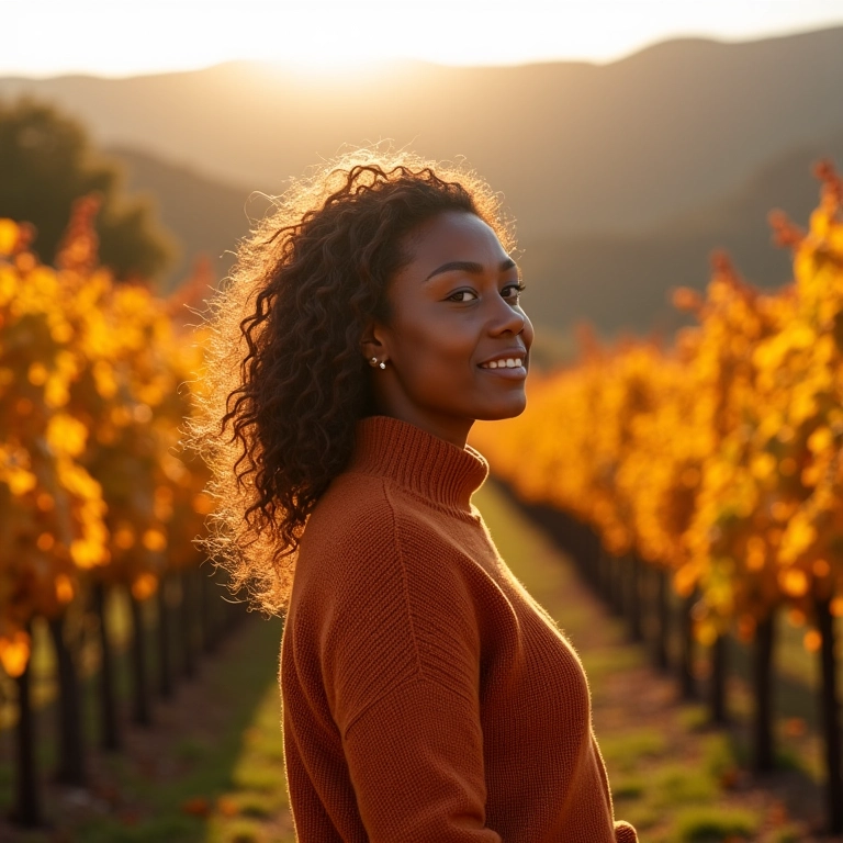 Mulher apreciando as cores do outono na Serra Gaúcha durante a Páscoa.