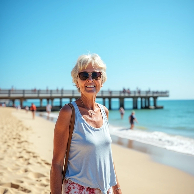 Mulher aproveitando a praia acessível em Fortaleza.