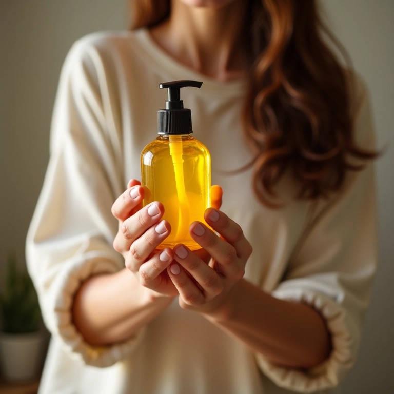 Mulher aquecendo óleo capilar antes de aplicar nos cabelos.