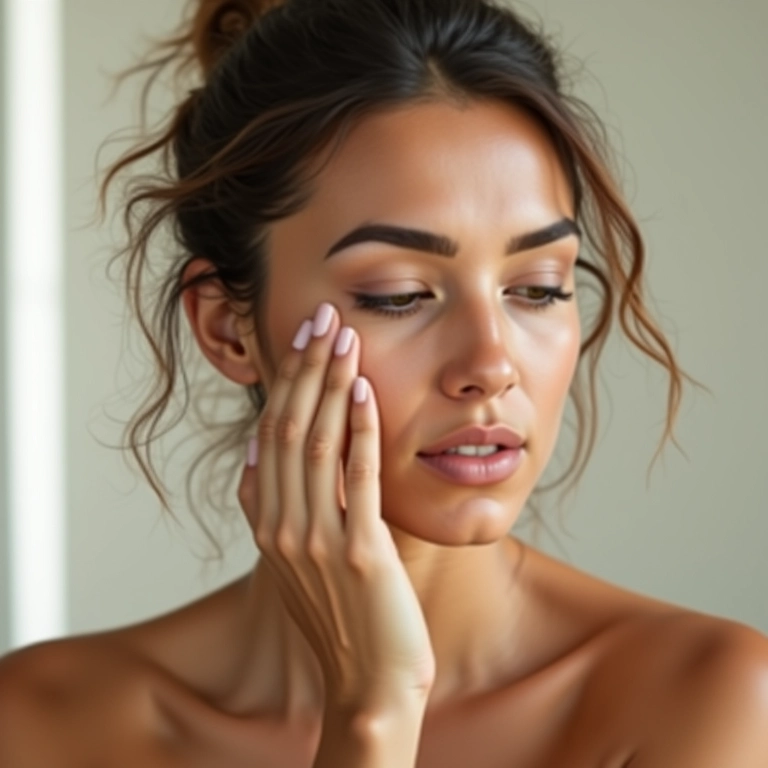 Mulher brasileira aplicando hidratante no rosto em um quarto iluminado.